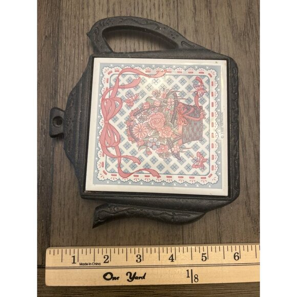 Vintage San Ho Teapot Shaped Cast Iron Trivet With Tile Insert Made In Taiwan - Picture 8 of 8